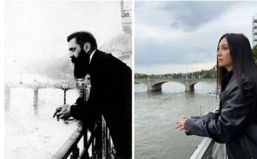 Юваль Рафаэль сфотографировалась на балконе, где в 1901 году позировал Герцль